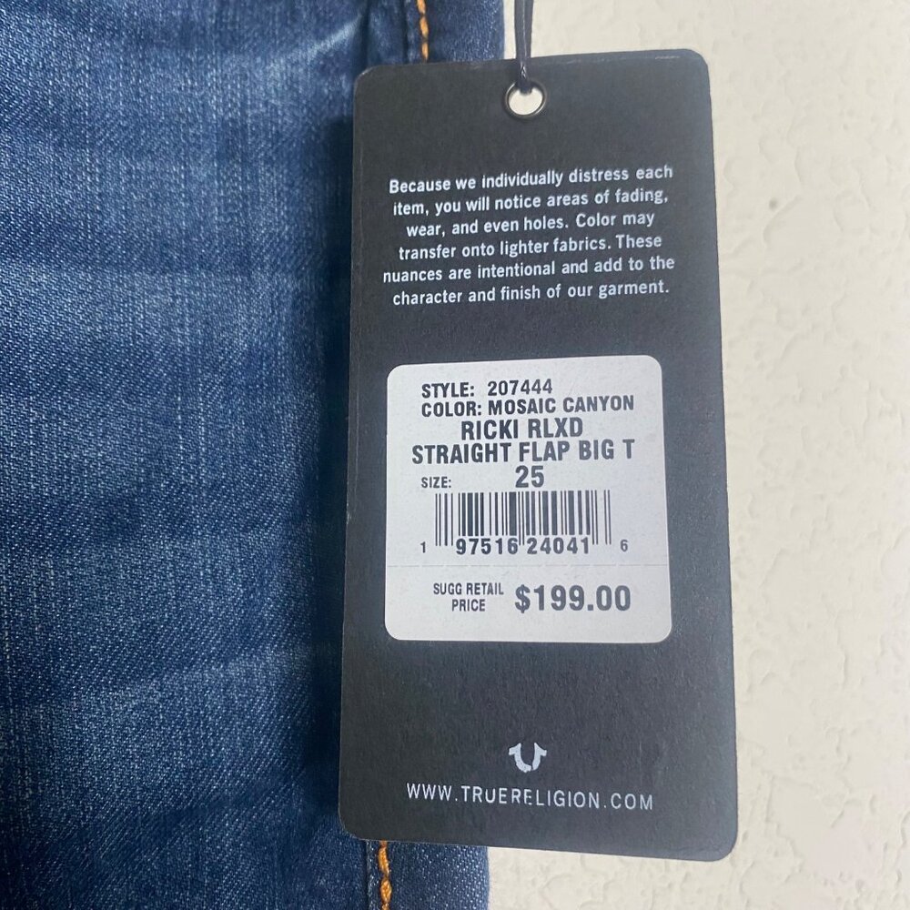 True Religion Ricki Jeans Mens Size 25X32 Dark Wash Relaxed Straight 207444‎ NWT - Picture 2 of 16